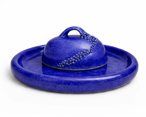 Cobalt Beaded Sculpted Ceramic Cloche Serving Set