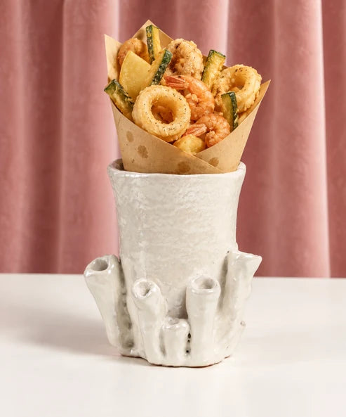 Coral Form Ceramic Serving Cup, Pearlescent Finish