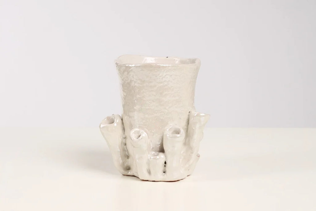 Coral Form Ceramic Serving Cup, Pearlescent Finish