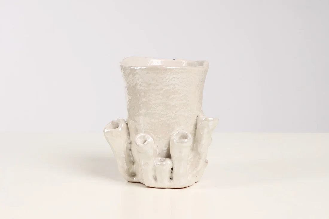 Coral Form Ceramic Serving Cup, Pearlescent Finish