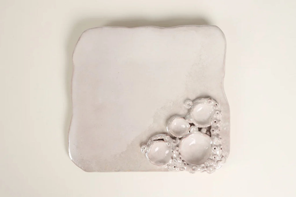 Pearlescent Organic Ceramic Serving Tray, Wavy Coastal Design
