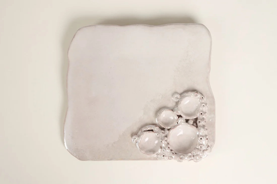 Pearlescent Organic Ceramic Serving Tray, Wavy Coastal Design