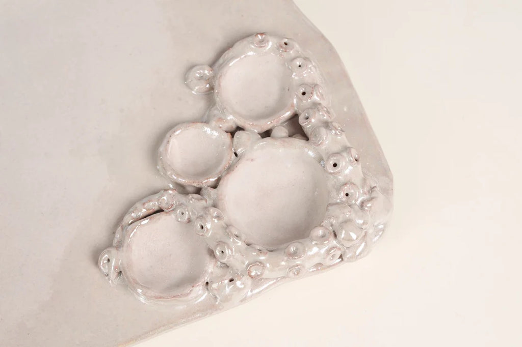 Pearlescent Organic Ceramic Serving Tray, Wavy Coastal Design