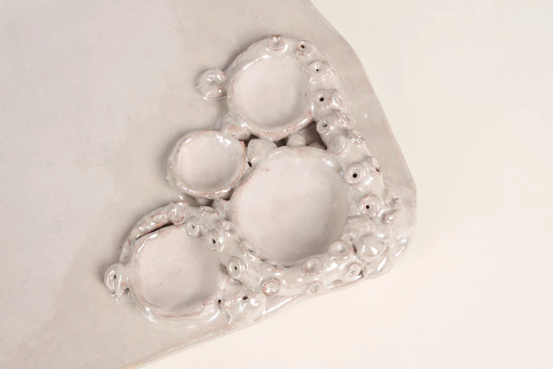 Pearlescent Organic Ceramic Serving Tray, Wavy Coastal Design