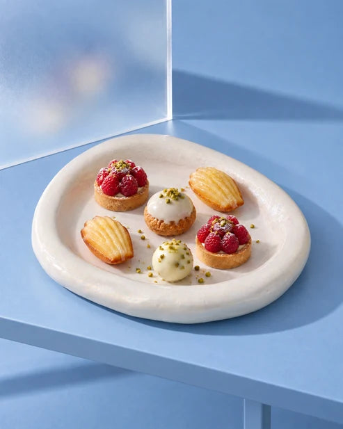Pearlescent Wavy Ceramic Serving Platter, Organic Ocean Form