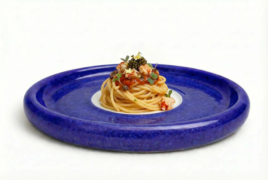Cobalt Beaded Sculpted Ceramic Cloche Serving Set