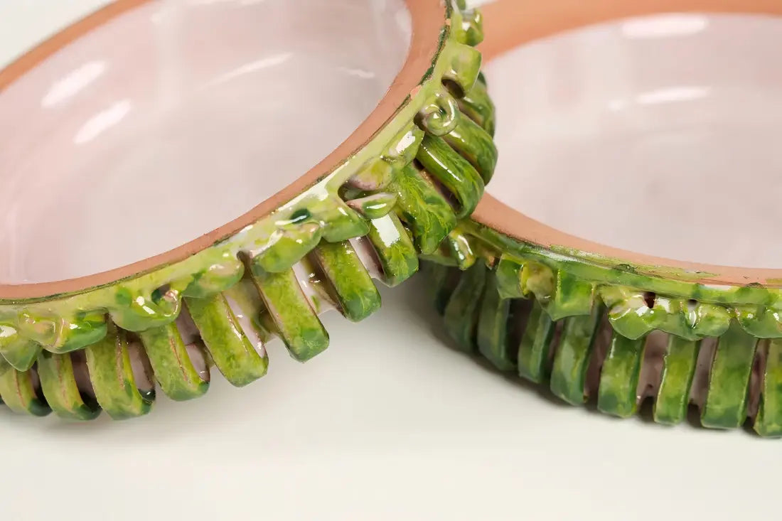 Seaweed Textured Mini Dessert Dish Set, Green Glaze